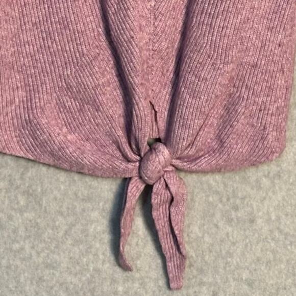 Moth Anthropologie Sz L Lavender Tie Front V-Neck Ribbed Sweater Rayon Soft Cozy - Picture 8 of 9